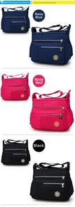 Tre opzioni di colore per borsa a tracolla in nylon con design multi-tasca e tracolla regolabile