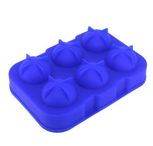Blue silicone 6-cavity round ice ball mold with star design and soft texture