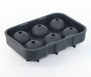 Detailed macro view of 6-hole black silicone spherical ice mold with professional matte finish