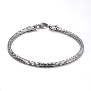 Sleek 3mm silver stainless steel snake bone chain bracelet with a secure lobster clasp