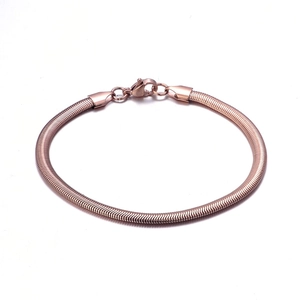 Elegant 3mm rose gold stainless steel snake chain bracelet on a clean white background