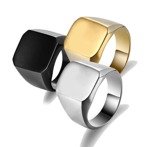 Polished titanium steel square signet rings in gold, black and silver finishes