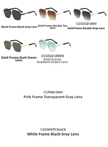 Collage of vintage square sunglasses with double metal bridge in multiple color options