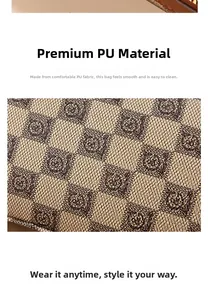 Detailed close-up of beige and brown checkered PU leather fabric with fine texture