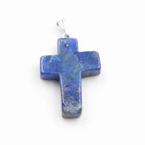 Lapis Lazuli cross necklace pendant with silver bail on a clean white background