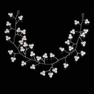 Handmade 30cm bridal hairband with white pearls on silver vine wire for wedding hairstyles