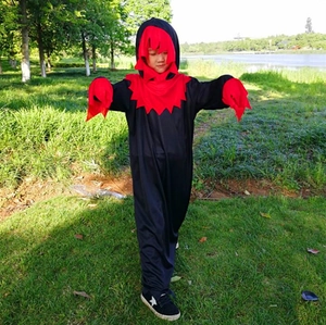 Kids double-sided red and black hooded Halloween cloak cape for wizard or witch cosplay