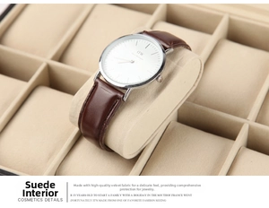 Detail view of premium cream velvet watch slots and soft pillows inside the lockable leather case