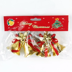 4.5cm Gold Christmas bells with Cupid figures, red ribbon bows, and green foil accents