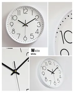 Detail view of 12-inch silent wall clock featuring 3D Arabic numerals and black hands