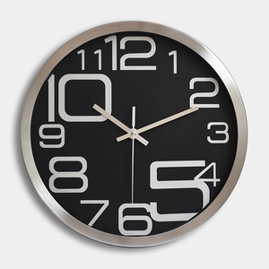 Horloge Murale Moderne Mouvement Quartz Silencieux Cadre Acier Inoxydable Aluminium Grands Chiffres Ronde Décor Bureau