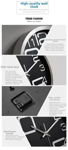 Detail of brushed stainless steel frame and quartz movement on modern wall clock