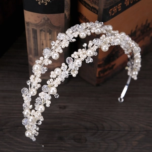 Serre-tête Mariage Élégant Fait Main Imitation Künstliche Perle Cristal Vigne Accessoires Cheveux pour Princesse Bijoux de Mode