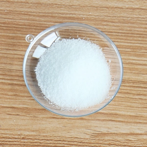 Artificial white snow powder for Christmas scene decoration in a transparent container