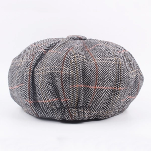 Retro Herren Schirmmütze aus grauem Tweed mit strukturiertem Fischgräten-Karo-Muster