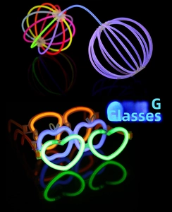 Glow stick set featuring assembled luminous ball and glowing glasses in multiple colors