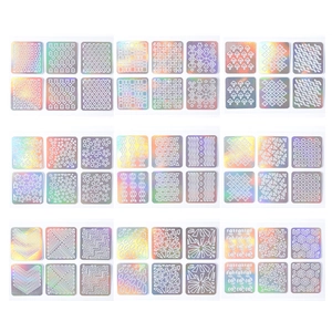 9 sheets of 3D laser hollow nail art stickers with various geometric and floral patterns