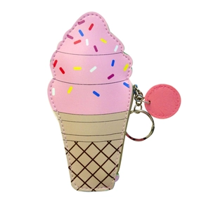 Creative pink ice cream cone mini coin purse with colorful sprinkles and metal keychain