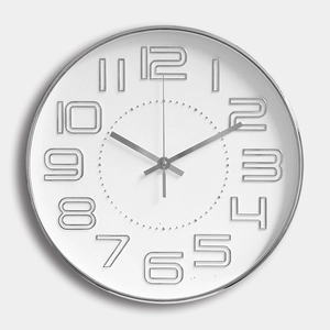 Modern 12-inch wall clock with 3D silver embossed numerals and silent movement