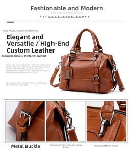 Detail showing the brown lychee pattern PU leather texture and gunmetal hardware accents