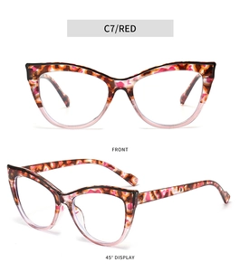 Cat eye glasses frame with pink and orange tortoiseshell pattern shown from two angles