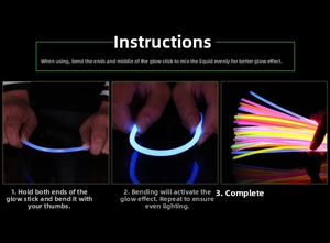 Guide showing how to activate glow sticks by bending and mixing for vibrant neon lights