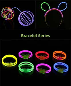 Collection of vibrant glowing headbands and multi-color glow stick bracelets for parties