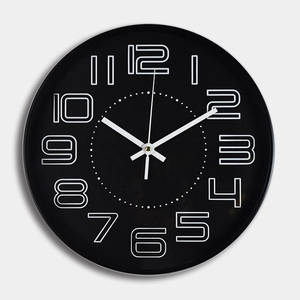 Modern 12-inch wall clock featuring a matte black dial and 3D white numeric display