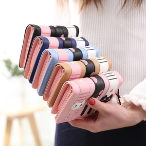 Short cartoon cat wallet for women in multiple colors with zipper coin pocket