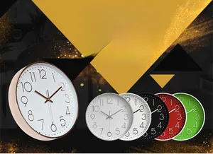 Multiple color variations of 12 inch modern round wall clock with large 3D numerals