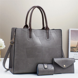 Set borse tre pezzi con trama a pietra borsa tote grande e tracolla con cuciture