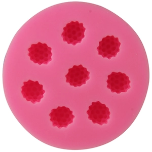 Pink silicone mold with seven raspberry cavities for chocolate and cake decoration