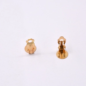 Pair of gold-plated metal earring clips with round base for DIY jewelry making