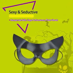 Sexy black cat half-face masquerade mask with satin finish and elastic strap for Halloween