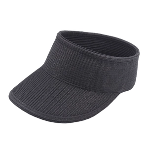 Visière de soleil pliable en paille noire pour femme avec large bord pour l'extérieur