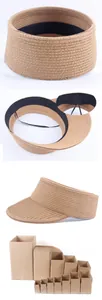 Détail de visière en paille kaki montrant la texture tissée et l'emballage de protection