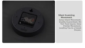 Detail view of the silent quartz movement on the 12-inch plastic round wall clock