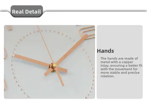 Detail of rose gold metal clock hands with copper bushings for precision movement