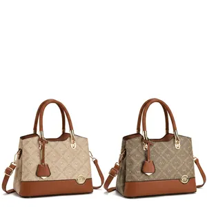 Internal capacity detail of monogram crossbody bag with beige and brown leather options