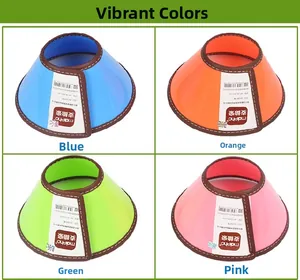 Detail view of multi-color semi-transparent protective pet collars with Velcro straps