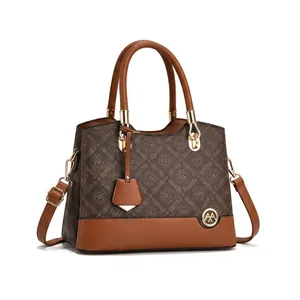 Detailed view of the vintage monogram pattern and high-quality synthetic leather texture