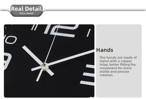 Detail of the silent wall clock featuring painted metal hands and copper sleeve for precision