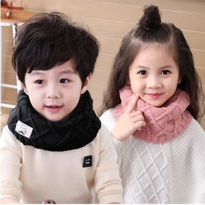 Kids Winter Knitted Scarf Warm Thick Neck Warmer Boys Girls Mustache Patch Crochet Collar Solid Color Autumn Accessories