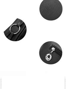 Detail of black pebbled PU leather shoulder bag with silver ring and star zipper pull