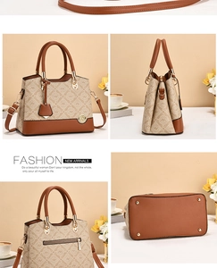 Detail view showing four angles and textured monogram of the stylish brown crossbody bag