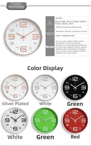 Detail showing colorful 12-inch silent plastic wall clocks with 3D numeric dials