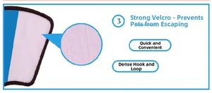 Detail of strong pink velcro fastener and high-density hooks on dog recovery collar