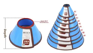 Detailed size chart showing depth and neck girth for blue pet Elizabeth collars