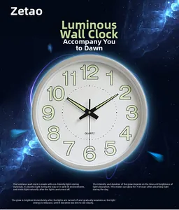 Luminous wall clock detail showing green night-light numerals on white dial in dark