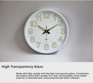 Detail of high-transparency anti-fog glass cover on a modern luminous wall clock